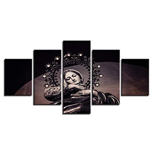 DHLHL Pintura sobre Lienzo Arte de la Pared Impresiones en HD Decoración para el hogar 5 Piezas Virgen María Jesús Imágenes Religión ortodoxa Cartel Sala de Estar 30x40 30x60 30x80cm Sin Marco