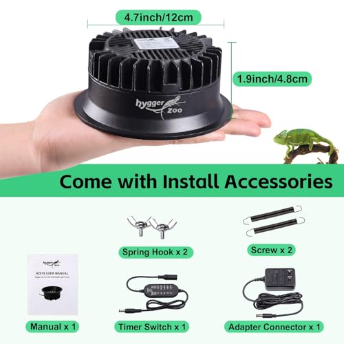 UVB Light for Reptiles, UVA UVB Reptile Light Fixture with Timer LED UVB Bulb for Bearded Dragon Gecko Turtle Chameleon Lizard Snake, Adjustable Brightness UVB Lamp for Reptile Tank Accessories, Black