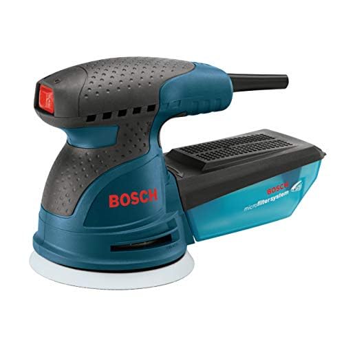 BOSCH ROS20VSC Palm Sander 2.5 Amp 5 Inch Corded Variable Speed Random Orbital Sander, Polisher Kit with Dust Collector and Soft Carrying Bag