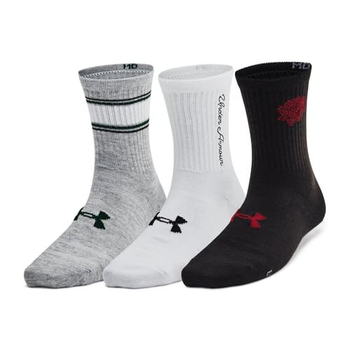 Under Armour - Womens Essential 3-Pack Mid Crew Socks, Color White (101), Size: Medium