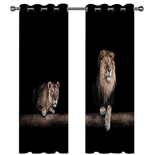 Rideaux à oeillets phonique 100% polyester motif lion 3D - 3