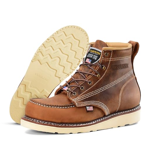 Carolina AMP USA 6' Moc Toe Wedge Work Boots for Men - Oil & Slip Resistant Workboots - Poron Insole Moc Toe Work Boots for Men - Brown - 10.5 Wide