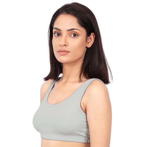 Image of DChica Essentials Sports Bra for Women, Cotton Non-Padded Full Coverage, Wire-Free T-Shirt Gym Workout Bra with Regular Broad Strap, Training Bra for Young Women (Pack of 2) Printed /Solid Bras