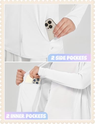 baleaf Girl's UPF 50+ Rash Guard Sun Jacket Hoodie SPF UV Protection Full Zip Swim Shirts Long Sleeve for Kids4