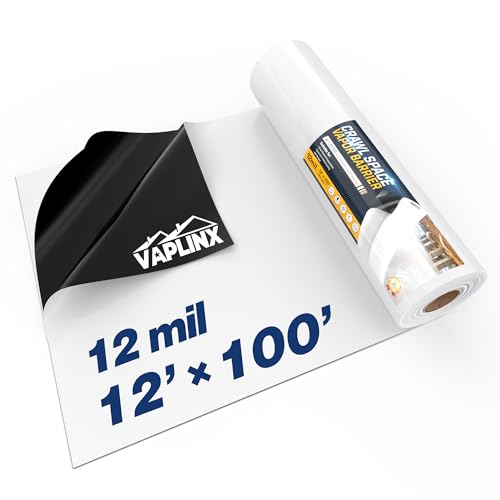 Crawl Space Vapor Barrier - 12 Mil Vapor Barrier - (12 x 100) Tear Resistant Heavy Duty Vapor Barrier Plastic Drop Cloth Moisture Barrier Plastic Sheeting Covering for Crawlspace Encapsulation