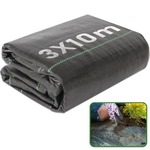 CAKKVDE 3m x 10m Heavy Duty Weed Membrane - Woven Weed Barrier Fabric for Landscaping, Driveways, Gravel Paths & Artificial Grass Underlay (Black, Durable Ground Cover)