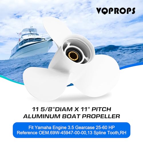 Image of Outboard Propeller Aluminum Boat Outboard Propeller fit Yamaha Engines 25 /30 /40 /50 /55 /60HP,3-1 /2 inch Gearcase Engines 13 Spline Tooth,RH
