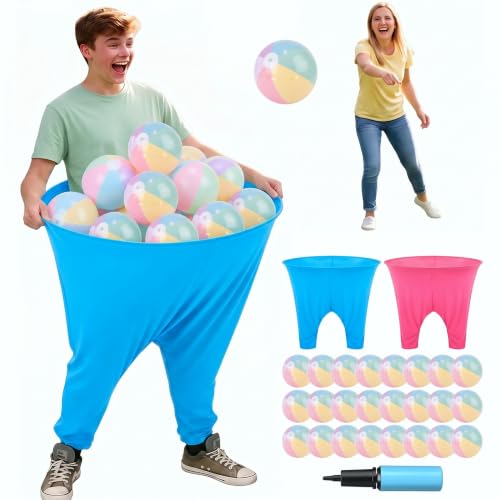 MiniInflat 24 Pcs Granny Pants Yard Game, Big Pants Ball Catch Outdoor Games with Inflatable Beach Balls and Pump for Family Reunion & Adult Groups Yard Summer Swimming Pool Water Games (Macaron) by MiniInflat - Used condition - US$42.74