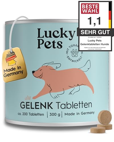 Lucky Pets Gelenktabletten für Hunde 200 Tabletten – Hochdosiert mit Grünlippmuschel, Teufelskralle, MSM und Glucosamin – Unterstützung für Gelenke und Knorpel – Deutscher Hersteller