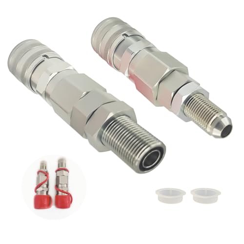 Image of 1 /2'' Flat Face Hydraulic Quick Connect Coupler Set for Skid Steer 440 440B 443 453, 16028 Heavy-Duty Carbon Steel Fittings with #8 JIC Bulkhead and Dust Cap-2pcs