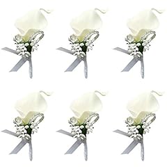 B-white Boutonniere-6 Pcs