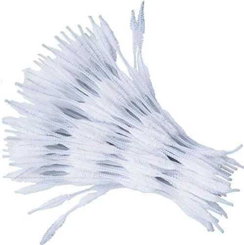 Carykon Pack of 100 Pipe Cleaners Fuzzy Bumpy Chenille Stems for Creative Handmade DIY Art Craft (White)