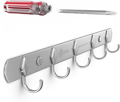 Cave Tools Multi-Use Hook Rack for BBQ Utensils and Grill Accessories - 5 Wall Hooks Rail + Screwdriver