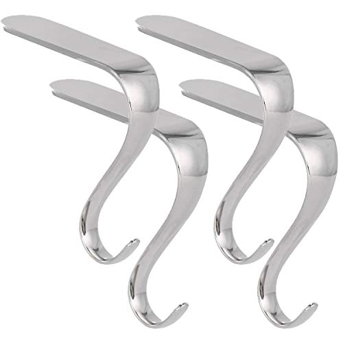DAJAMAI Christmas Stocking Holders for Mantel, Set of 4 Metal Stocking Hooks Non-Slip Safety Hang Grip Fireplace Hangers for Christmas Party Decoration (Stocking Holder - Silver)