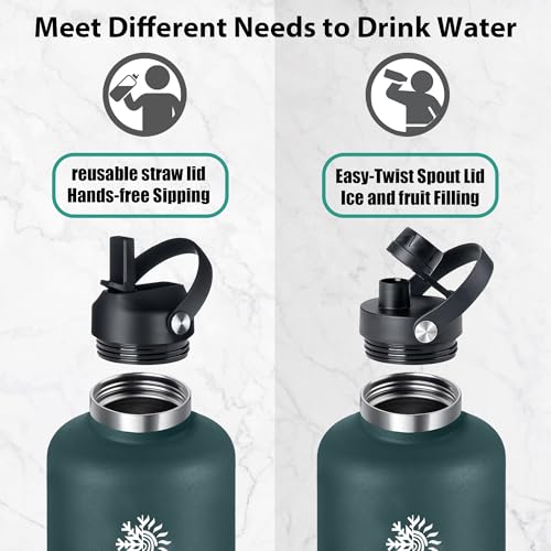 Image of 128oz Insulated Water Bottle, Triple Wall Vacuum Stainless Steel Bottle, 48H Cold & 24H Hot, Leak-Proof BPA-F Jug with Straw & Spout Lids for Sports & Outdoor