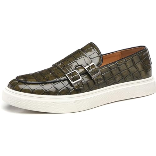 Men Crocodile Print Double Monk Strap Slip On Loafers Fashionable Patent Leather Classic Oxford Formal Business Shoes Comfortable Dress Shoes