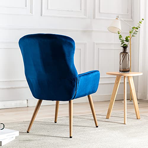 Kcc Velvet Desk Chair, Modern Tufted Button Accent Chair Wingback Upholstered Tall Back Side Vanity Armchair With Wood Grain Metal Legs For Living Dining Room Bedroom, Navy Blue #TOP4