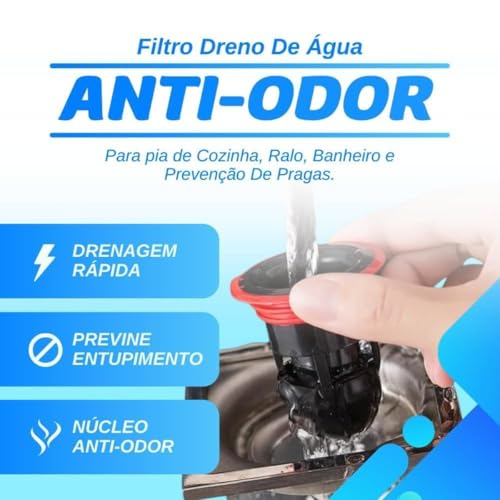 Filtro Dreno De Água Anti Odor Pia Cozinha Ralo Banheiro Prevenção De Pragas Captura Cabelos Elimina
