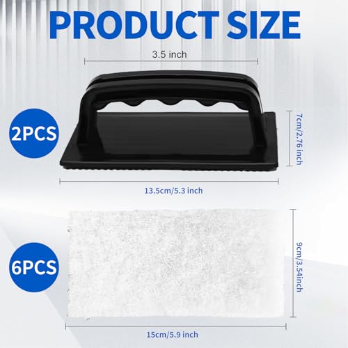 Image of 6 Pcs Hand Scrubber, Bathtub Scrubber with Handle, Non-Scratch Bathroom Scrubbing Pads for Cleaning Shower Tile Bathtube Sink Swimming Pool Step & Corner (Black)