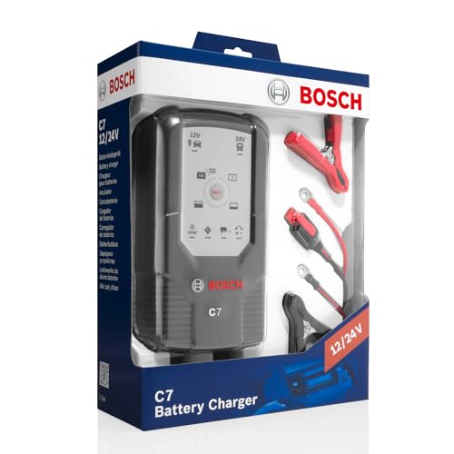 Image of Bosch C7 Intelligent and Automatic Battery Charger (12V-24V /7A) with AU Style Plug for Lead-Acid, Wet, Gel, EFB and AGM Batteries Used in Various Vehicles