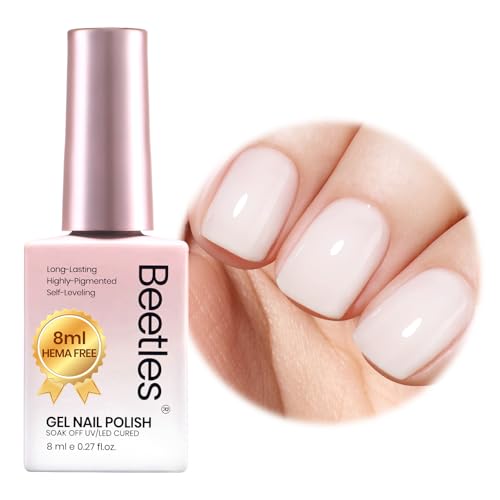 Image of Beetles Milky White Gel Nail Polish - 8ml Hema Free Jelly Natural Nude Gel Polish Nail Concealer Sheer Translucent Effect Soak Off UV Vanilla Milkshake Collection Nail Art Manicure Gift for Women