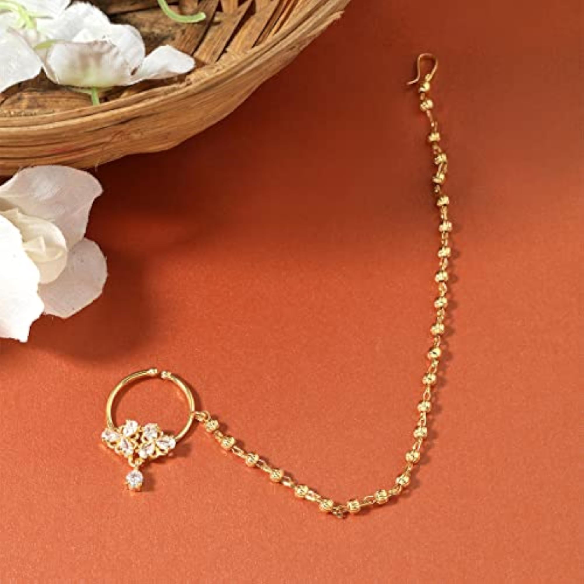 Delicate Sparkling American Diamond Clip-On Nose Ring with Pear Drops