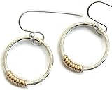Small simple sterling silver 14k gold filled hammered hoop dangle earrings handmade two tone jewelry...