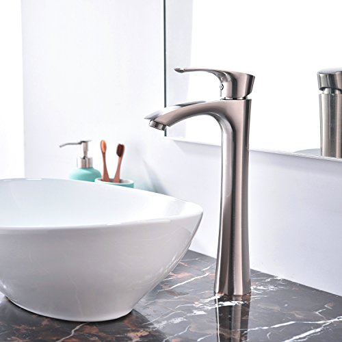 Kingo Home Contemporary Single Handle Tall Vessel Sink Brushed Nickel Vanity Bathroom Faucet, Basin Mixer Tap #TOP4