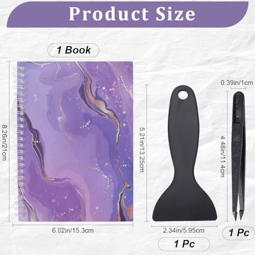 CRASPIRE 32 Pages Sticker Collecting Album Book A5 Spiral Bound Notebook Medium Purple Reusable Sticker Storage Book Notepads Labels with Plastic Spatula and Anti-Static Beading Tweezer for Collection - Image 2