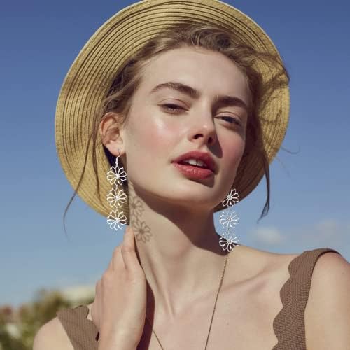 Roheafer 16 Pairs Drop Dangle Earrings Statement Boho Earrings Long Bar Leaf Twist Curved Gold Dangle Earrings for Women Girls