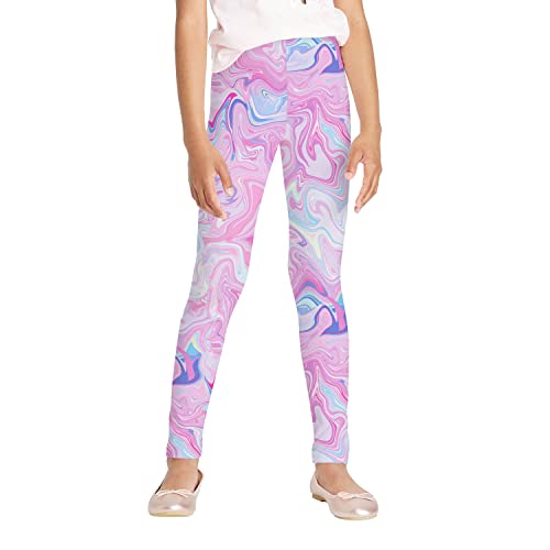 JESKIDS Girls Prints Leggings Casual Yoga Pants Tights Trousers for Kids in 4t to 13 Years, Pink Marble, 8-9 Years