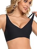 Caintima Womens Seamless Bra Deep V Gathering Design Breathable Side-Boob Control Wire-Free, Black S
