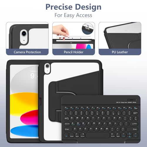 Image of besky Keyboard Case for iPad A16 11th /10th Gen 11 /10.9 Inch, 360 Rotatable | Detachable Keyboard with Magnetic Cover & Pencil Holder, Compatible with iPad 11 2025 and iPad 10 2022, Black