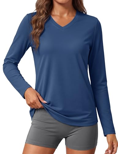Image of MAGCOMSEN Sun Shirts for Women Long Sleeve SPF Shirt V-Neck UPF 50+ UV Prontection Quick Dry Top for Workout Hiking Swim