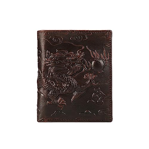 Dragon Wallet, 3D Engraved Dragon Purse Vintage Dragons Billfold for Men Genuine Leather Wallet