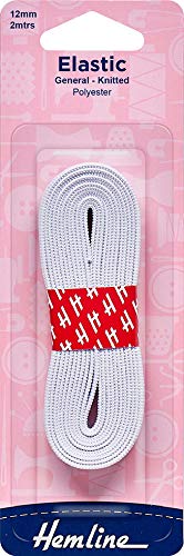 Hemline H620.12 | White Polyester Soft Stretch Knitted Elastic | 12mm x 2m