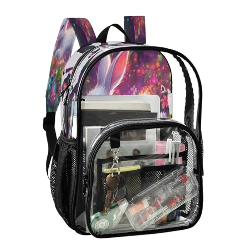 Flower Rabbit 3D Clear Backpack Heavy Duty See Through Transparent PVC BookBag for Kids Boy Girl School Work2