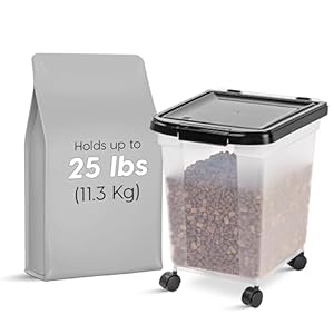 Iris usa weatherpro airtight dog food storage container up to 25 lbs removable wheels for dog cat bird and other pet food storage bin keep fresh translucent body clearblack  urban country home decor