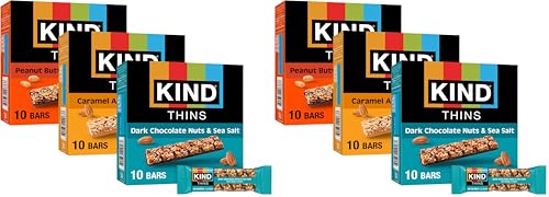 KIND Thins Snack Bars Variety Pack, Gluten Free, Low Calorie, Healthy Snacks, Dark Chocolate Nuts & Sea Salt, Caramel Almond & Sea Salt, Peanut Butter Dark Chocolate, 4g Sugar, 30 Count (Pack of 2) - image 1