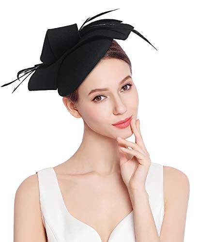 Z&X Wool Felt Fascinator Winter Women Elegant Pillbox Hat Bowknot Kentucky Derby Church Hat Retro Fedoras Black thumb #3
