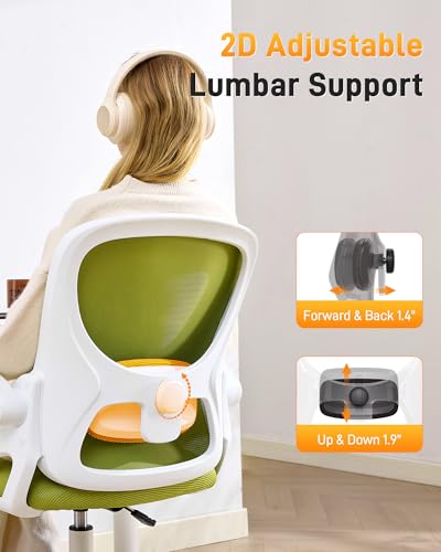 Image of LukkDys Drafting Chair with 4D Multi-Adjustable Backrest, Tall Office Chair 19.7 inch-27.6 inch Seat Height, Ergonomic Standing Desk Chair with Flip-up Arms, Foot Ring, Green&White