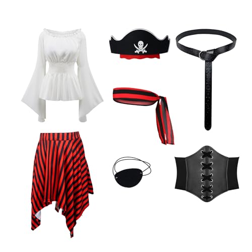 YRTBGD Disfraz de pirata para mujer, estilo vikingo medieval, vestido renacentista, disfraz de pirata, para Halloween, carnaval (M)