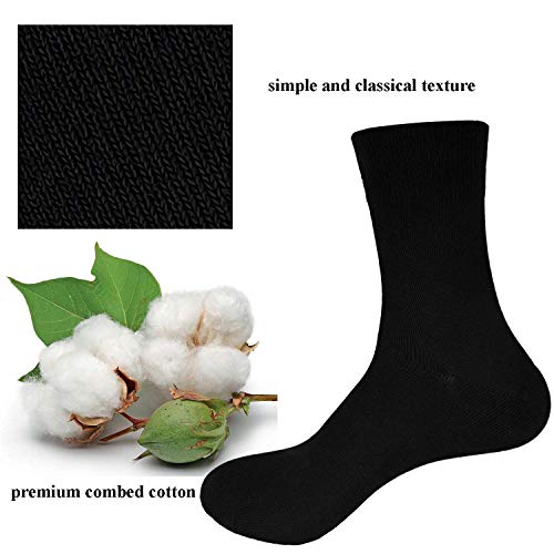 Ait fish Men's 100% Cotton Loose Cuff Crew Socks Lightweight Plain Dress Socks 5 Pairs3