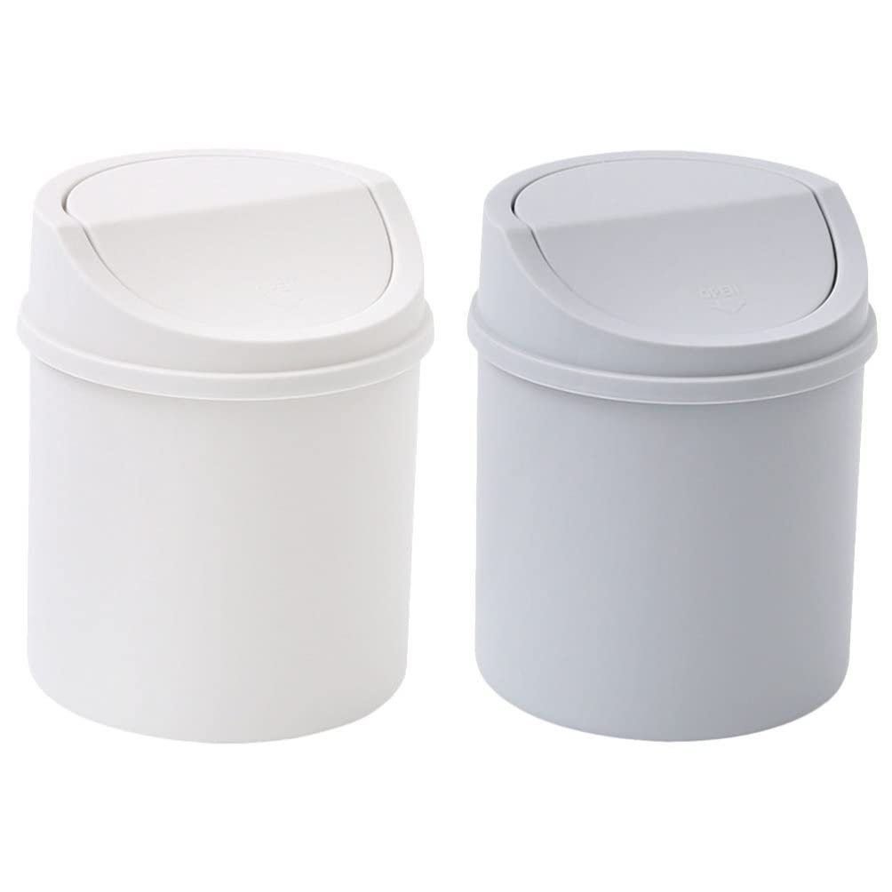 Image of LIFKOME Mini Trash Can with Lid 2pcs Small Trash Can Plastic Wastebasket Tiny Desktop Waste Garbage Bin Waste Paper Basket for Office, Bathroom, Desktop
