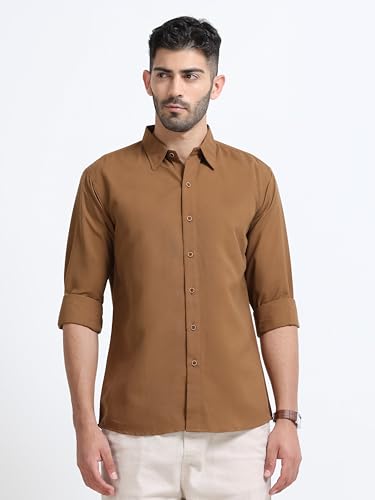 Image of Men's Solid Casual Shirt, Cotton Blend, Regular Fit, Spread Collar, Full Sleeve, Button Closure Perfect for Casual & Office Wear