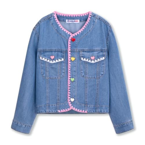 Image of WELAKEN Print Denim Jacket for Girls & Kids II Little Girl's Button Down Crop Jean Jacket Coat