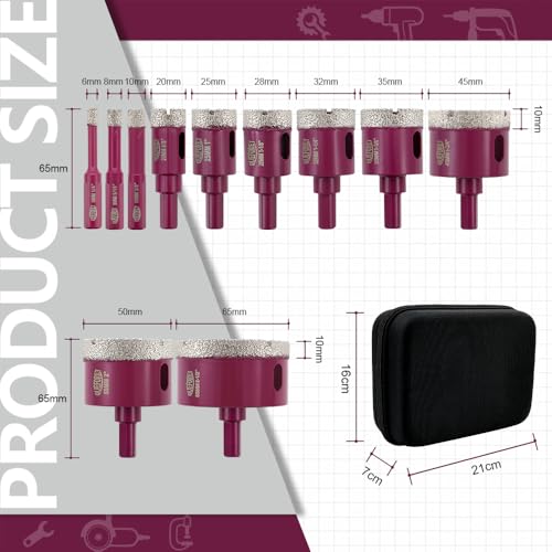 Set de brocas diamante 11 piezas para cerámica y mármol miniatura 2