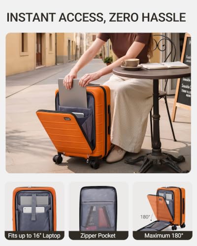 Image of TAKUMI Suitcases with Wheels, Expandable Carry on Luggage, Orange, 20 Inch | Airline Approved for Travel, Business Trip, Front Pocket, Impact Resistant Hardshell, 360 Double Spinner Wheels, TSA Lock