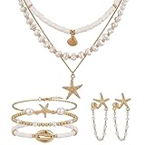 Starfish Necklace, Summer Accessories for Women, Beach Necklace and Shell Necklace Set, Stainless Steel Boho Necklaces for Women, Holiday Jewellery for Womens, Surfer Necklaces with 20*15 Dimensions