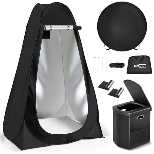 Portable Camping Toilet with Pop-Up Tent, Large Portable Toilet Kit for Adults, Outdoor Camping Shower Changing Room Emergency Tent Kit with Carry Bag for Hiking